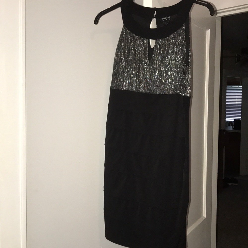 Keyhole Mini Dress- Black w/silver embellished top